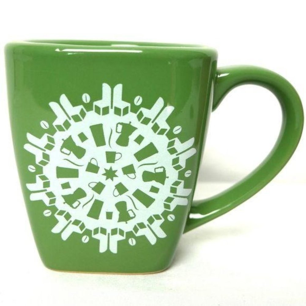 Starbucks Snowflake Square Mug 2004 Mod Retro Green Christmas Winter